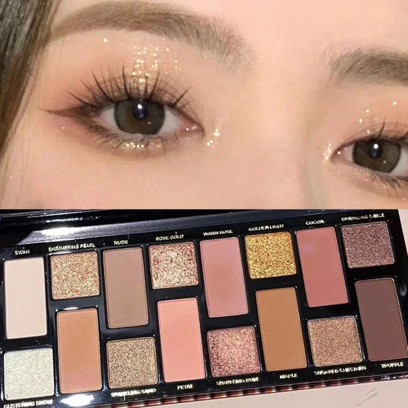 Paleta de sombra de ojos con purpurina de 16 colores, paletas de sombra de ojos mate de larga duración, cosméticos para iluminar los ojos, belleza para mujer, Color tierra