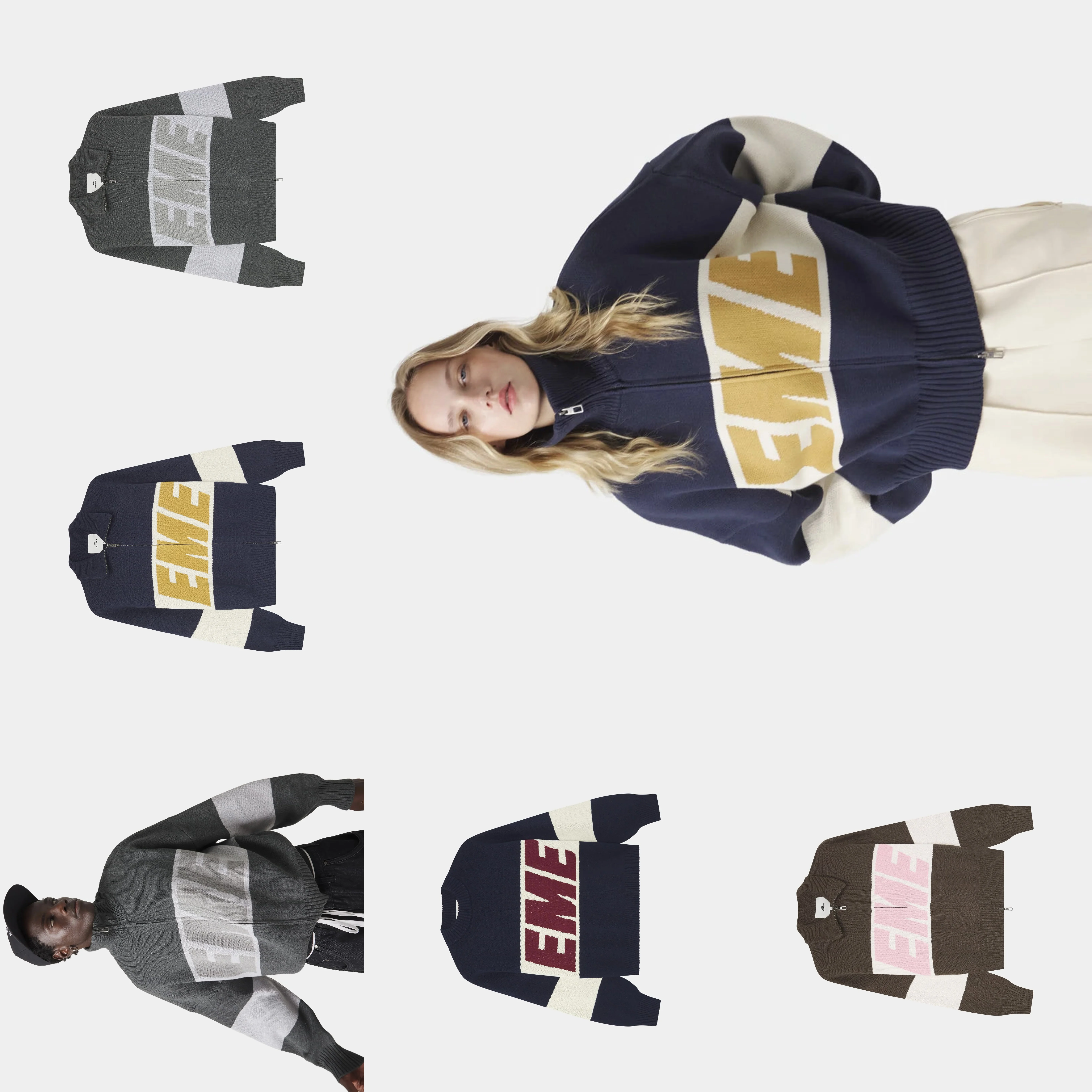 EMESTUDIOS Harajuku épissé ​ ​ Pull en tricot à fermeture éclair pour femmes, pull décontracté à la mode, American Street Y2K, manteau brodé de lettres