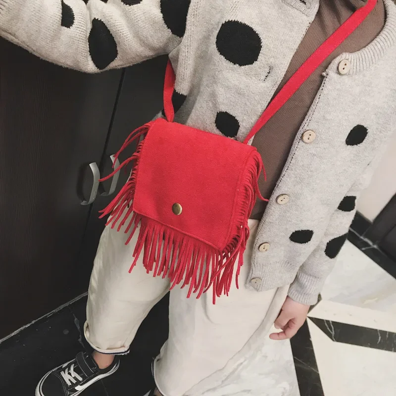 Korean autumn minimalist and fashionable retro tassel bag Solid leopard print suede children shoulder crossbody bag