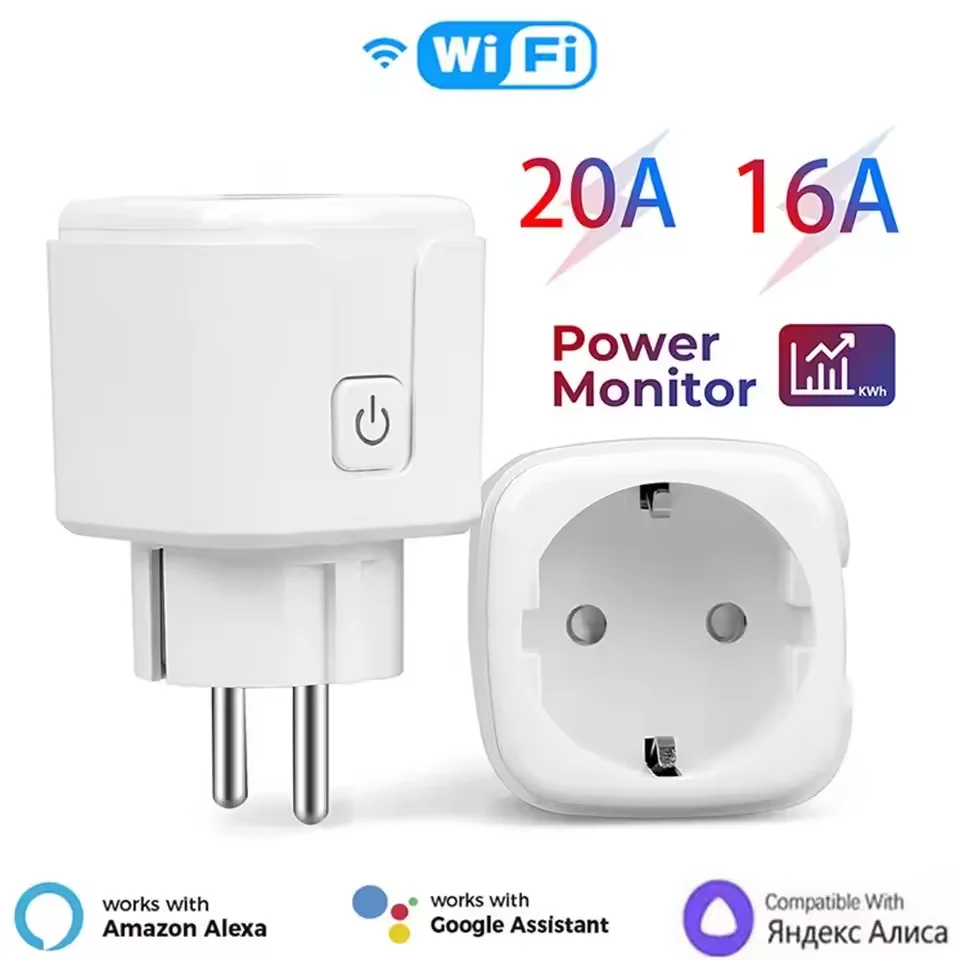 Tuya 16A 20A EU Smart Socket WiFi Smart Plug With Power Monitoring Timing Function Voice Control Alexa Google Assitant