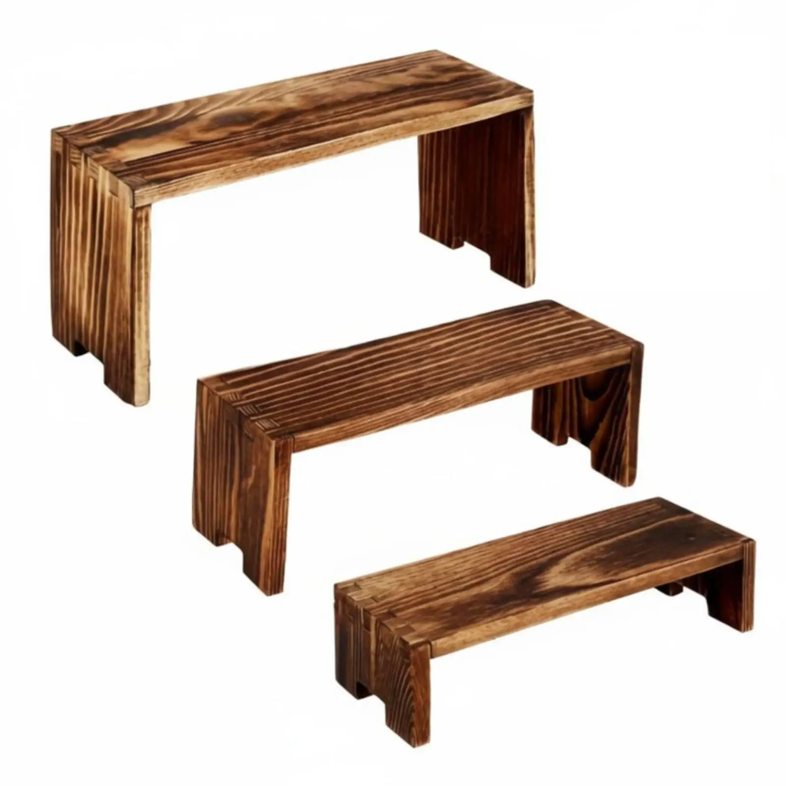 Torched Finish Wood Display Stand for Dessert Showcase Seasoning Rack Countertop Shelf Decor