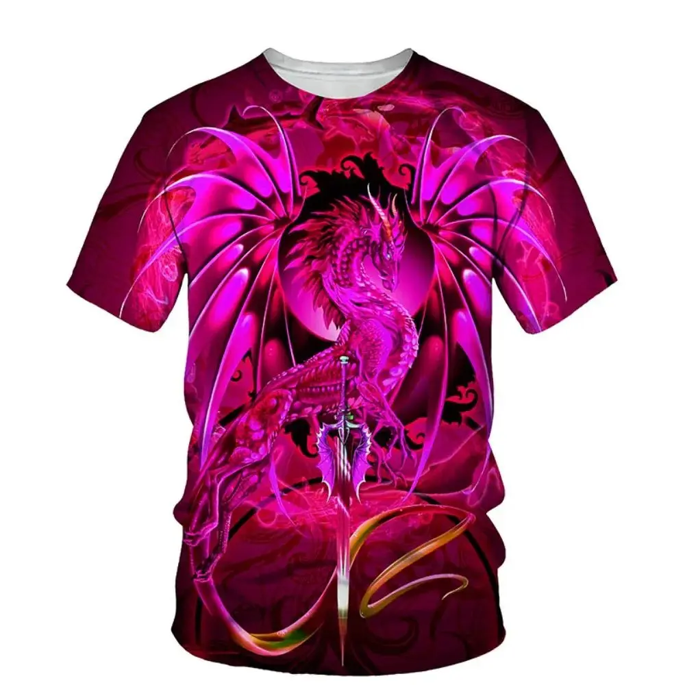 Summer Men\'s Fashion 3d Printed Water Dragon Print T-Shirt Fashion Sports Loose Plus Size O Collar Short Sleeve Breathable Top