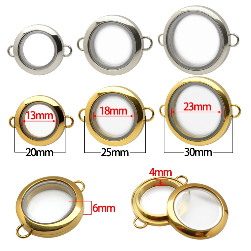 1pc 20mm 25mm 30mm Stainless Steel Floating Locket Glass Memory twist Locket silver gold color For Bracelet Jewelry Making