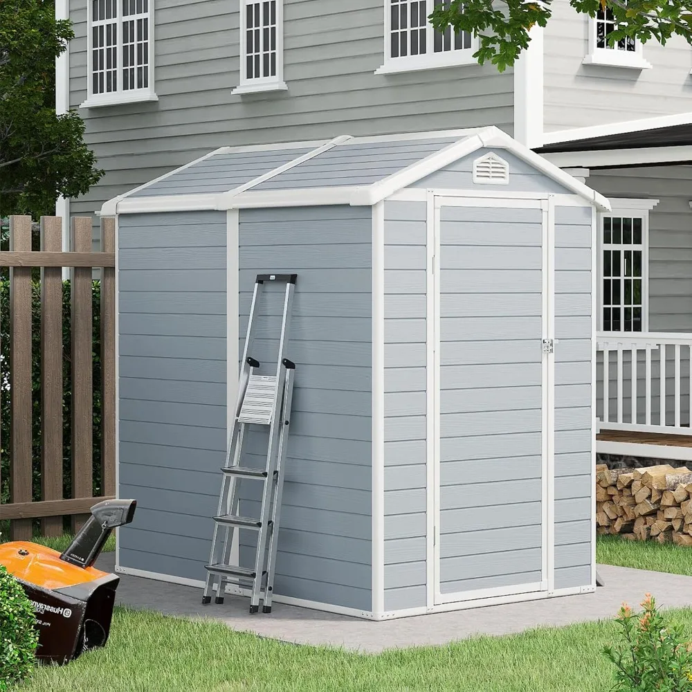 

6’x4’ Outdoor Storage Shed, Resin Utility Tool Shed Storage House with Lockable door, for Backyard, Patio Furniture