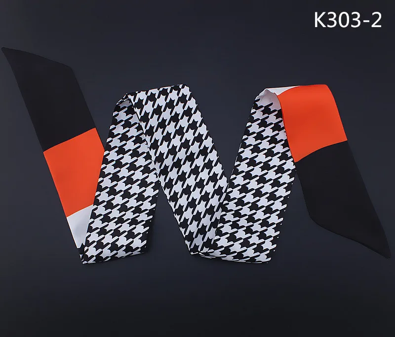 120*6cm New Design Print Women Silk Scarf 2024 Fashion Head Scarf Brand Tie Handle Bag Ribbons Small Long Plaid Scarves & Wraps