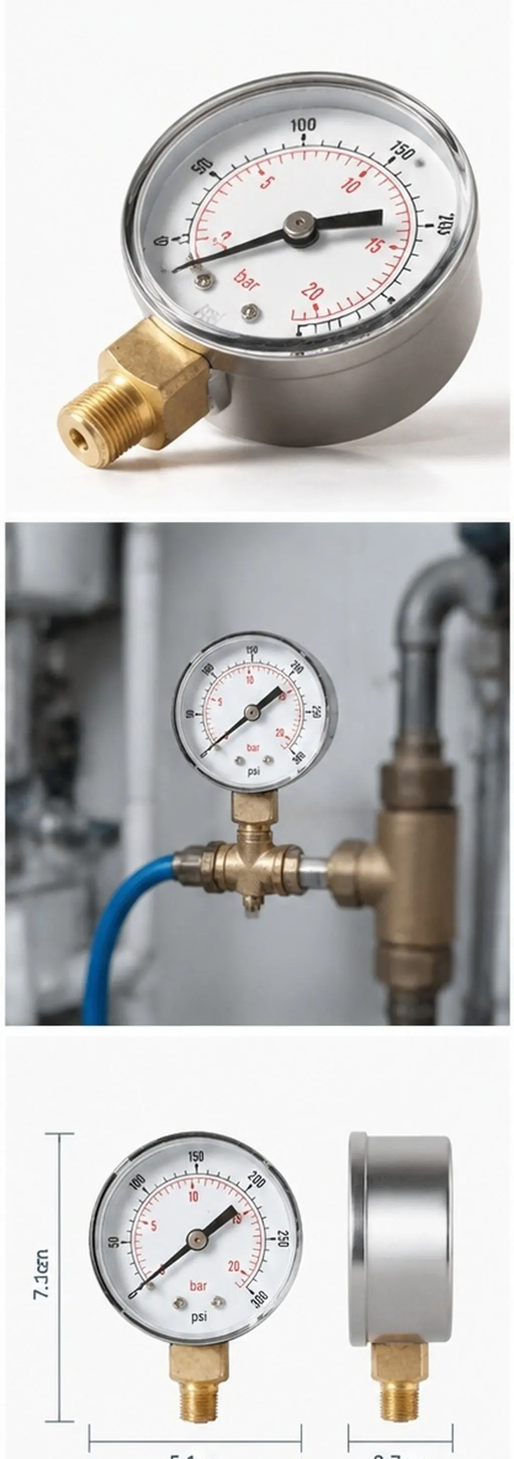 Pressure Gauge High Strength Steel Bezel Mini Size Clear Markings Air Water Oil Gas Measurement Npt Compressed Air Gauge 0-300