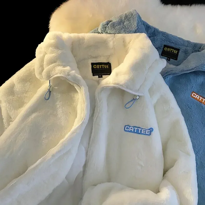 سترة شتوية بغطاء للرأس من القطيفة للنساء فضفاضة للزوجين على طراز Bf من القطن