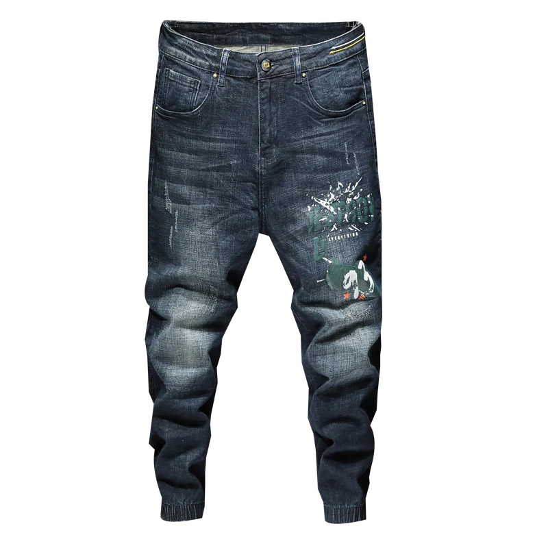 Wide Jeans Men Baggy Man Loose Fit Fashion Printed Desinger Stretch Streetwear Denim Oversized Pants Men's Trousers Trendy,079