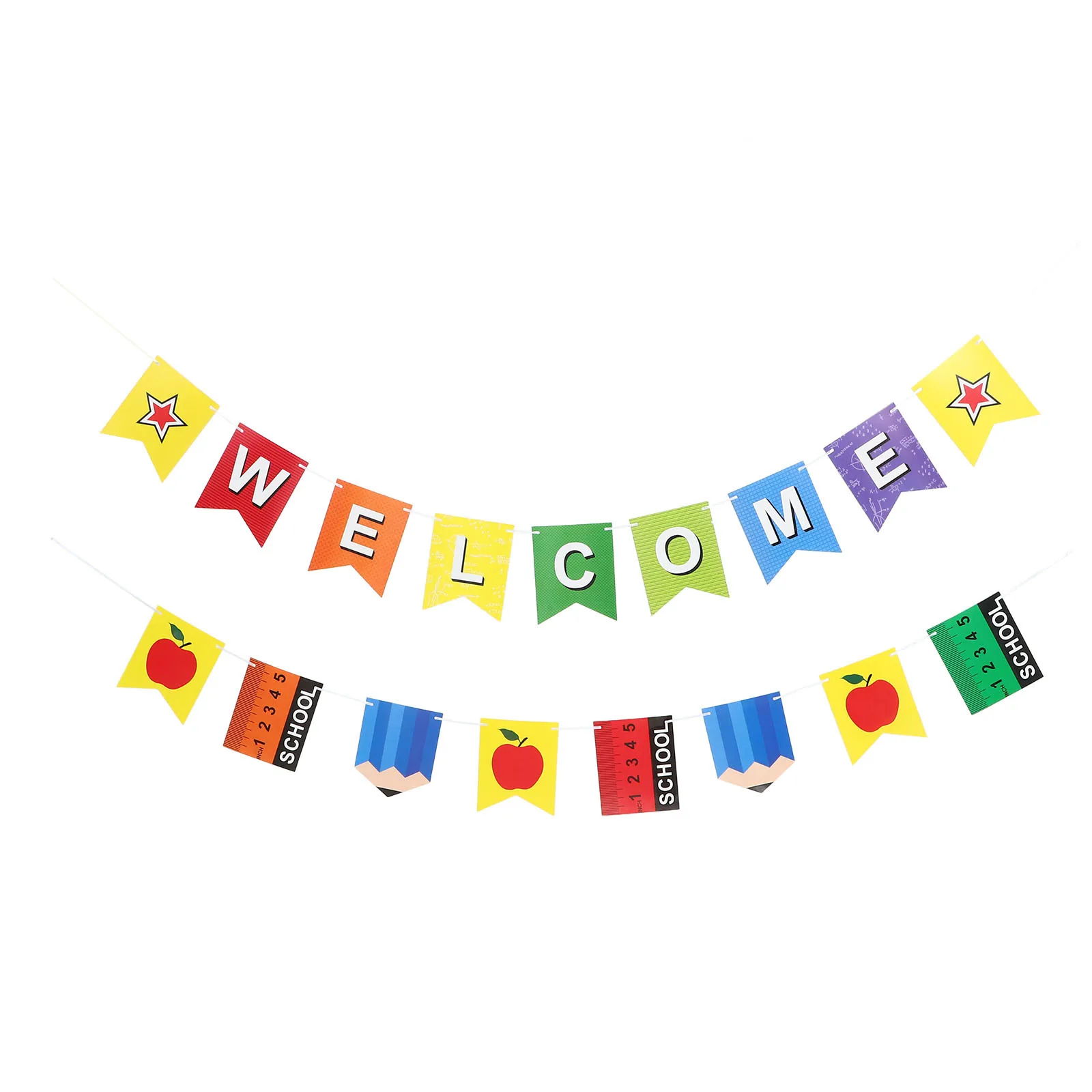

1Set Back to School Banner Flag Paper Material Welcome Banner Party Hanging Ornament Pencil Apple Party Supplies School