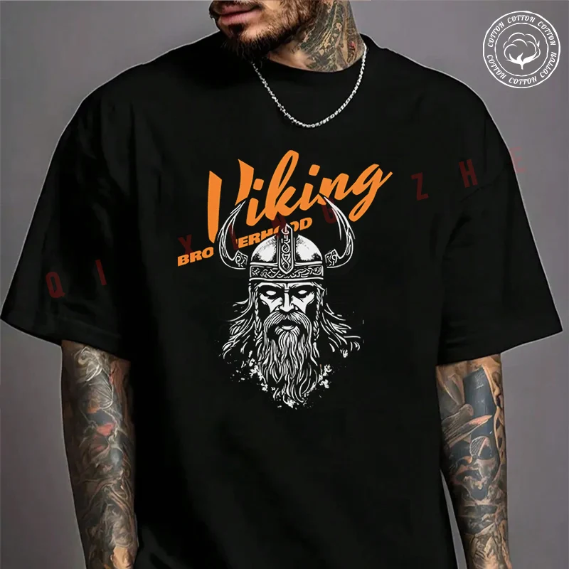 

Viking With A Long Beard And A Helmet Design Moto Men's Fashion T-shirt Cotton Casual Summer Comfortable Short Sleeve Tops