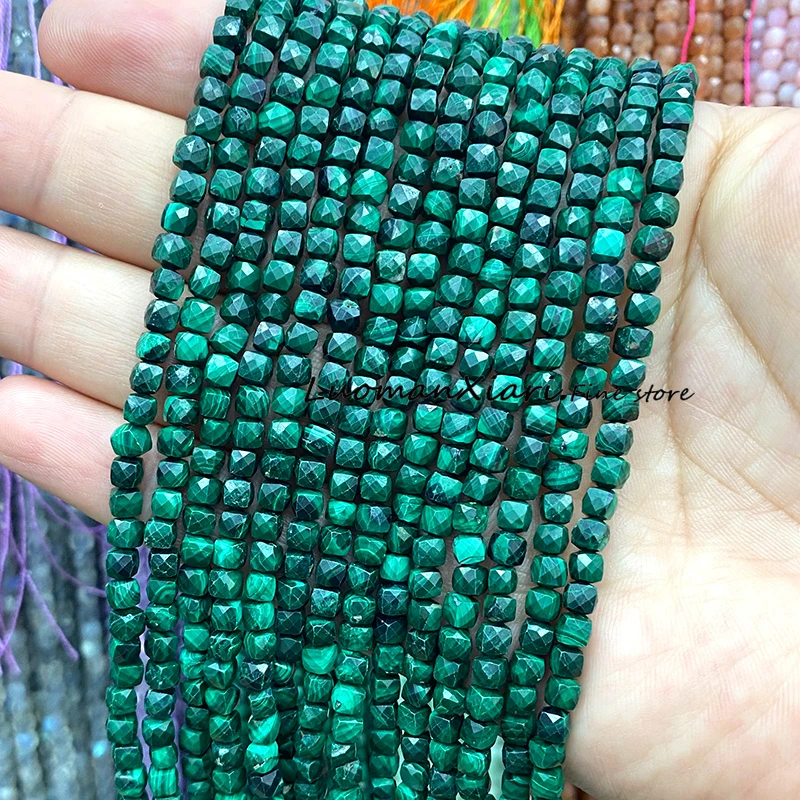 4-5mm Natural Stone Faceted Square Malachite Diopside Tanzanite Emerald Ruby Spacer Beads for Jewelry Making Diy Bracelet Charms