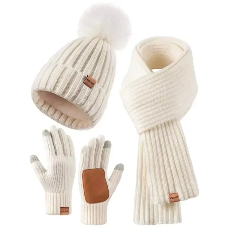 Winter Knitted Beanie Hat Scarf Gloves Set 3pcs/set Women's Warm For Outdoor Sports Skiing Running