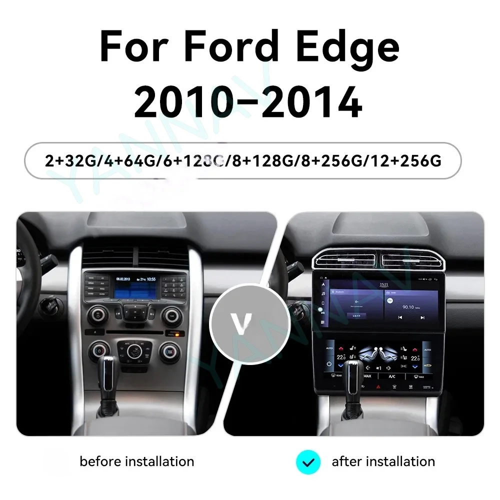 12+10.25 Inch QLED Dual Touch Screen Wireless CarPlay Android Auto GPS Navi AC Control Car Radio For Ford Edge 2008-2015