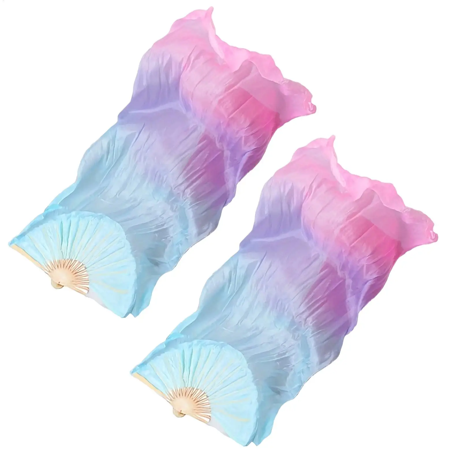 Belly Dance Fans 2 Pieces Long Dancing Props Faux Silk Fan Veils for Dancers Beginners Professionals Instructors Stage