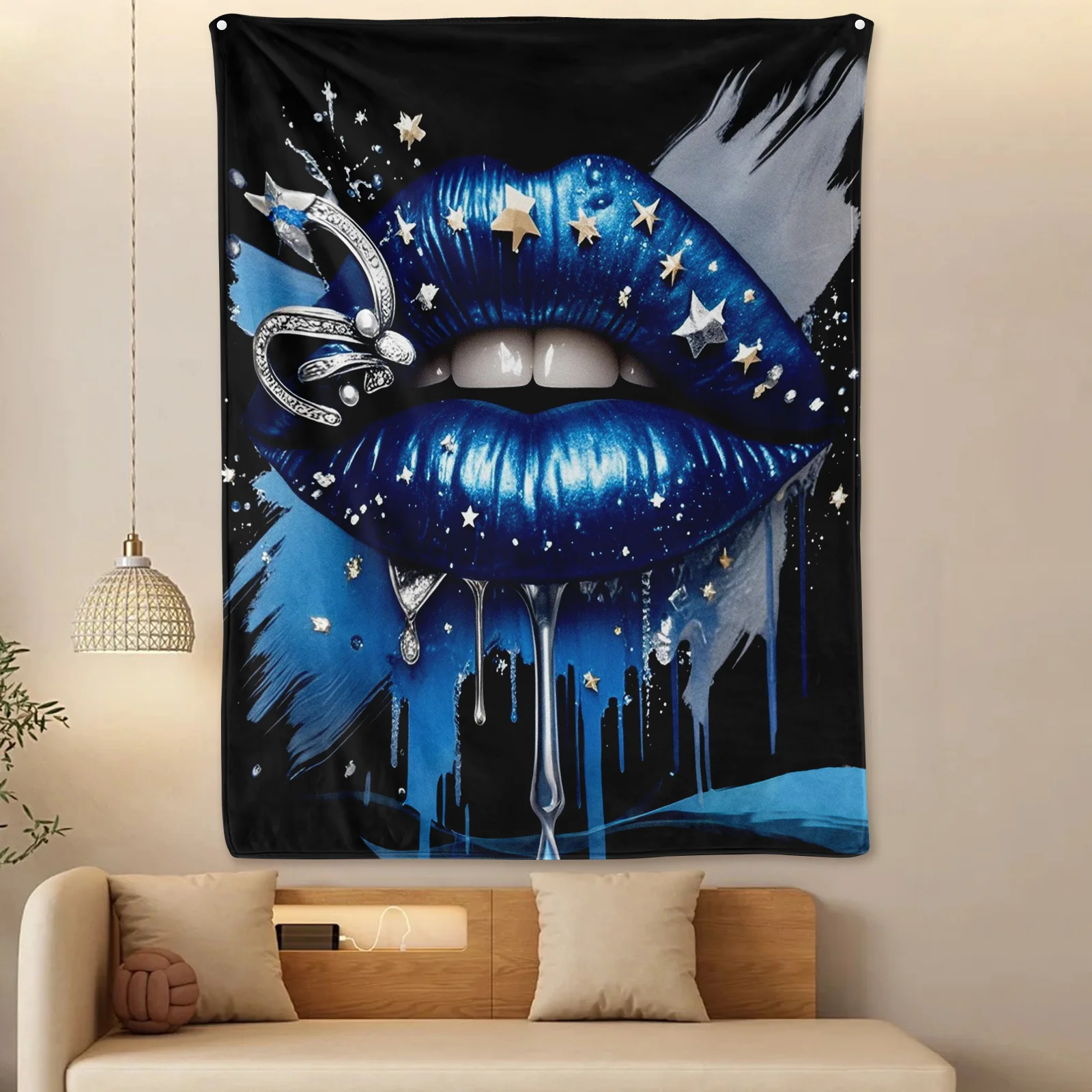 Blue Starry Lips Elegant Style Cozy Throw Blanket For Luxurious Home Decor And Warmth Comfort