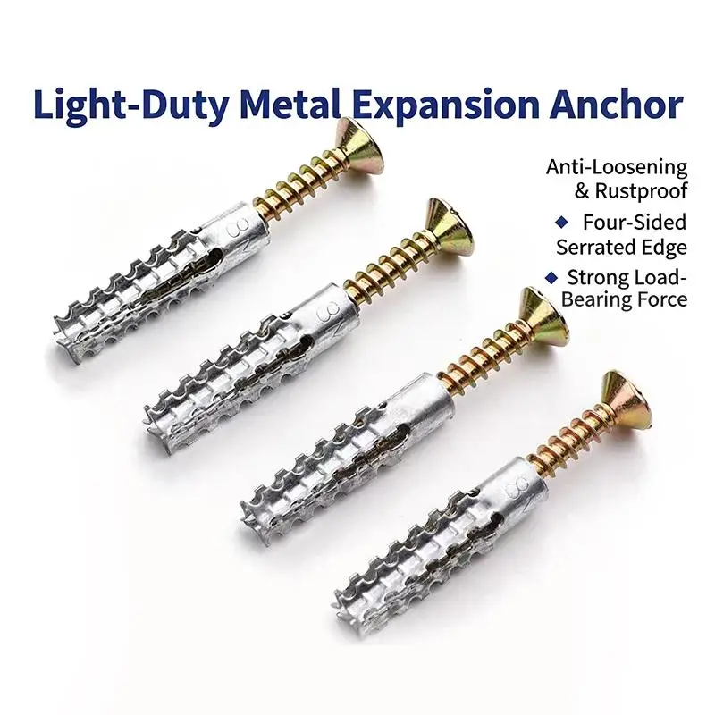 ~100PCS/SET Metal Serrated Expansion Screws Self Tapping Screw Tube for Concrete Wall Anchors Fasteners Drilling Plug Bolt Kits