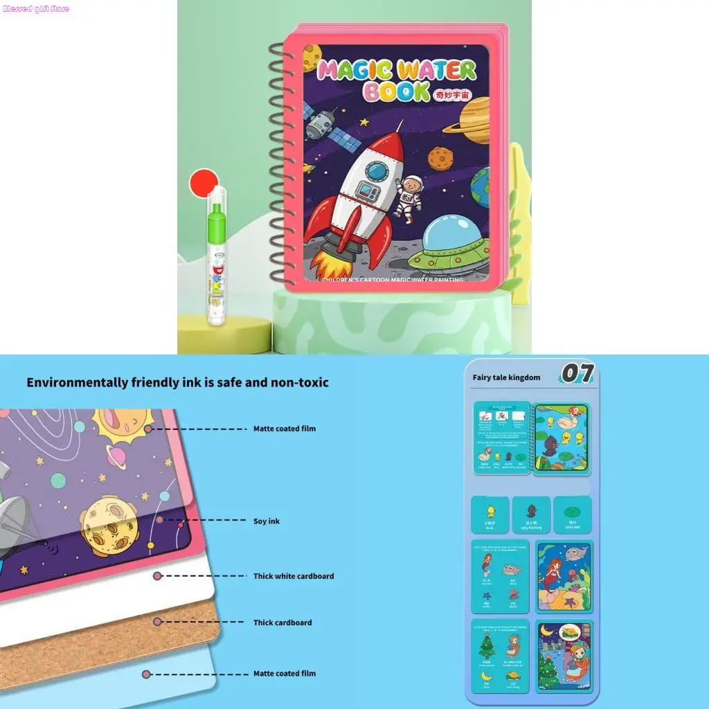 D0JC Travel Friendly Water Coloring Art Book For Kids Imaginative Coloring Activity