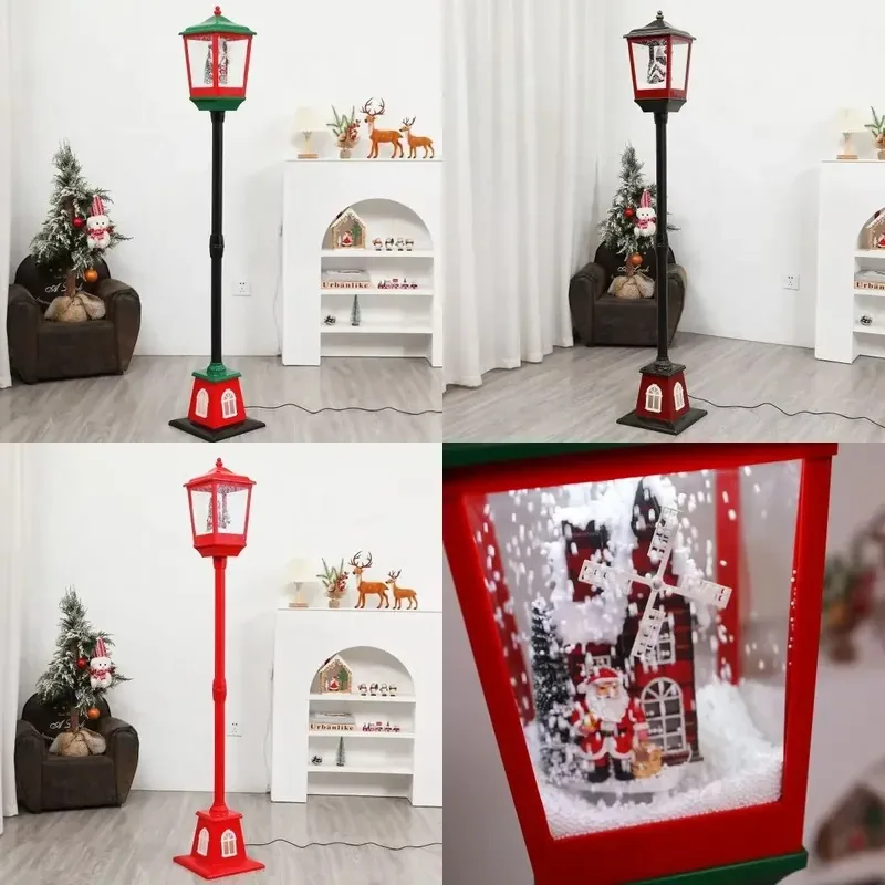 Merry Christmas Lamp Post LED Lantern with Snow and Music for Festivals