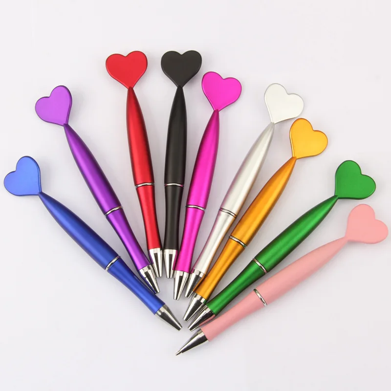 9Pcs Lovely Heart Rotary Ballpoint Pen School Office Pens Supply Stationery Pens Korean Stationery Pens for Writing