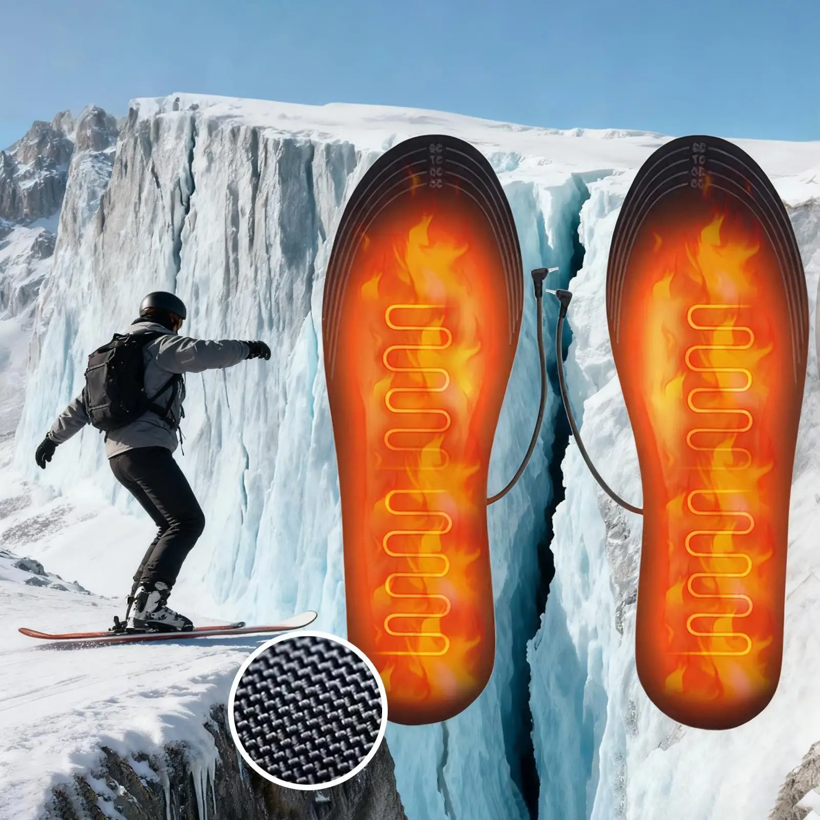 USB Rechargeable Heated Insoles, Cuttable Electric Foot Warmers with Battery for Skiing Hiking Ice Fishing Outdoor Work