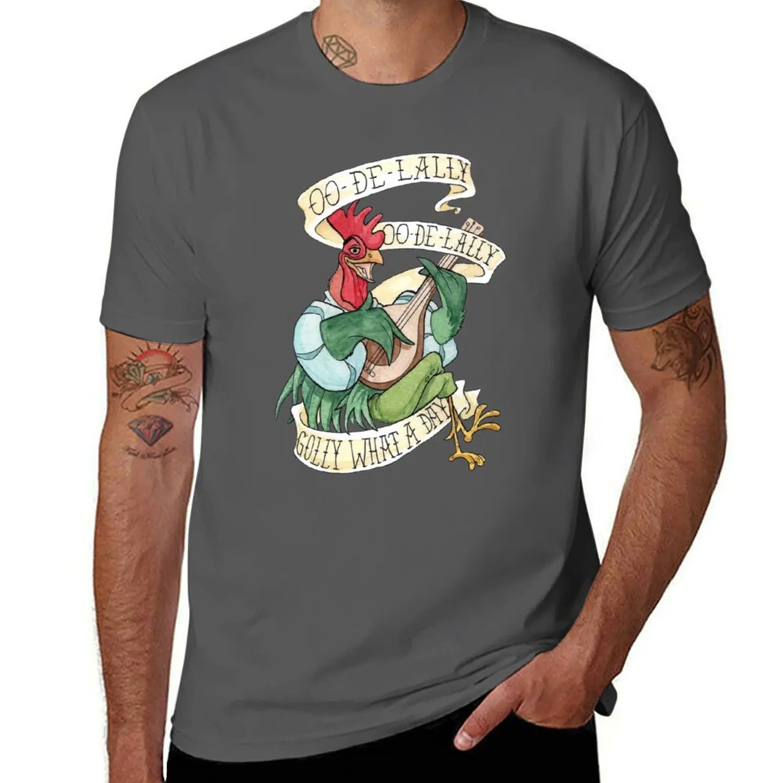 Alan-A-Dale Rooster : OO-De-Lally Golly What A Day Tattoo Watercolor Painting Robin Hood T-Shirt