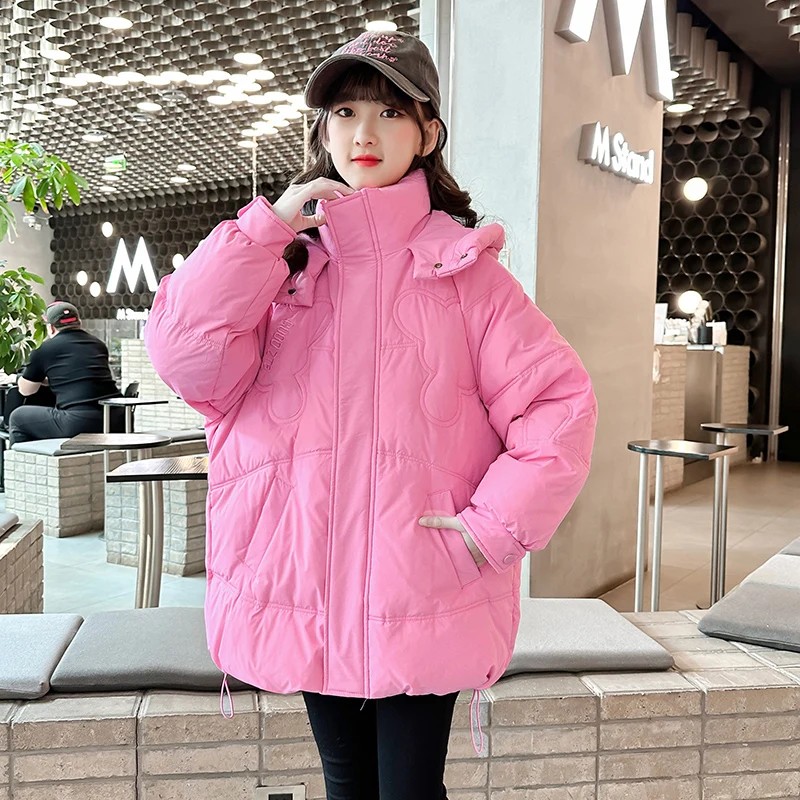 2022 New winter warm down cotton jacket for children with luxury hooded design Girls' long sleeved coat is cheap and boys' coat