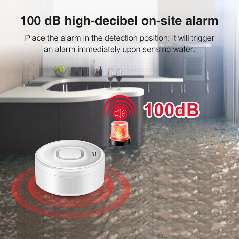 Detectores de fugas de agua WiFi, paquete de 3, Sensor de fugas de agua fuerte de 100dB, alarma inalámbrica de fugas de agua y goteo Wi-Fi, alertas de aplicaciones Smartlife,