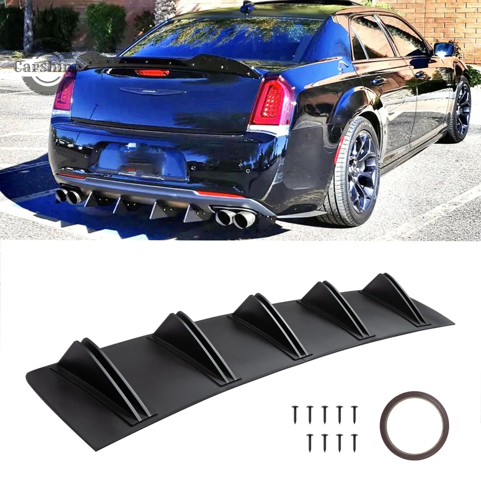 

Black Rear Diffuser Bumper Splitter Chin Spoiler Lip Shark Fins For Chrysler 300