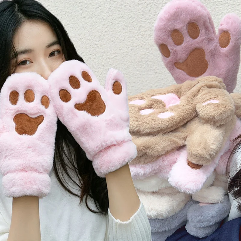 

Women Kawaii Cat Paw Gloves Fashion Girl Cat Claw Plush Mittens Warm Soft Plush Full Finger Glove Winter Fluffy Keep Warm Mitten