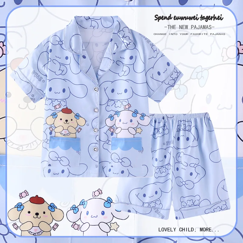 

2024 Cute Anime Summer Children's Pajamas Cinnamorolls Kuromis Pochaccos Kids Milk Silk Sleepwear Girl Boy Pijamas Sets Gift