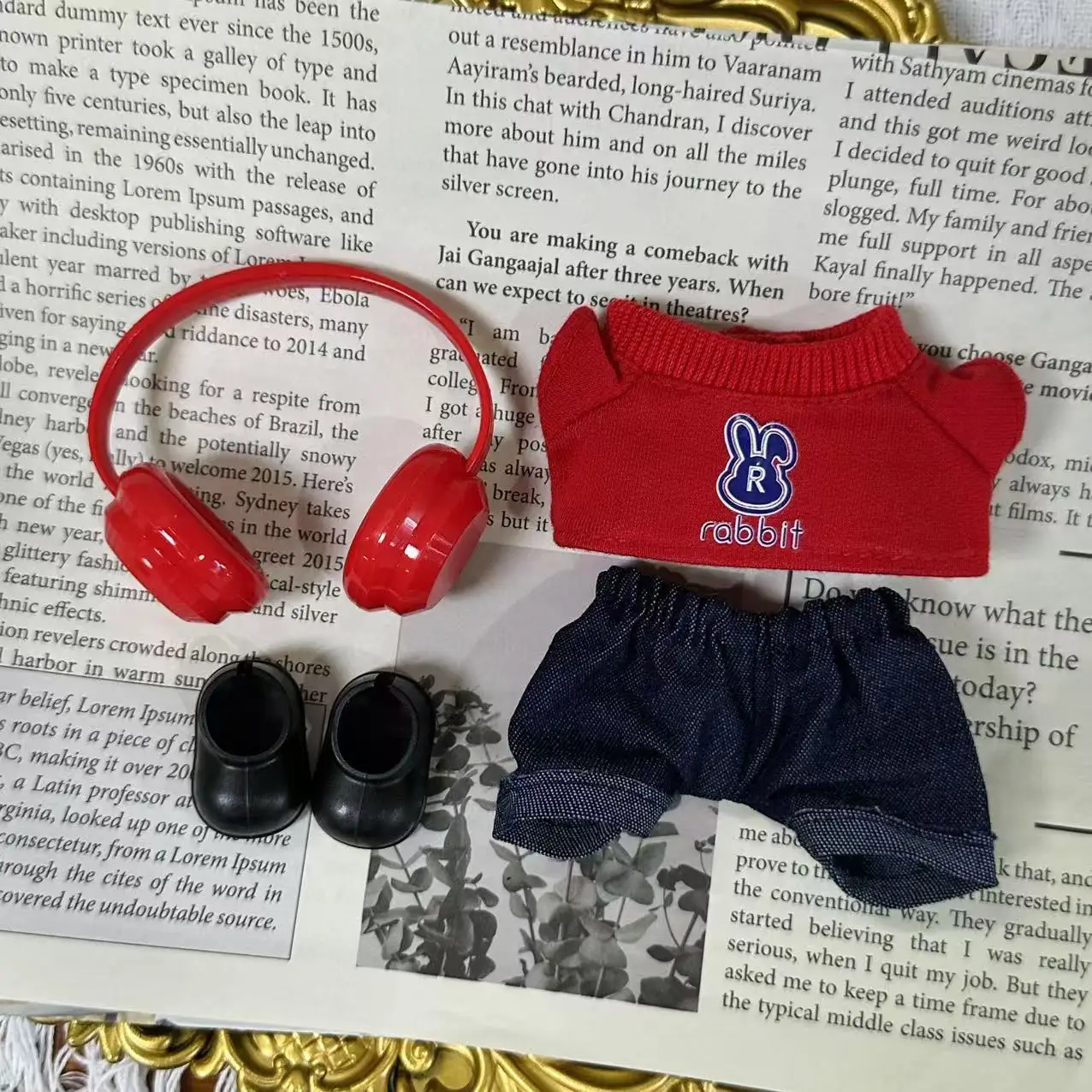 Labub v1v2v3gift용 인기 레드 토끼 티셔츠 세트 캐주얼 탑