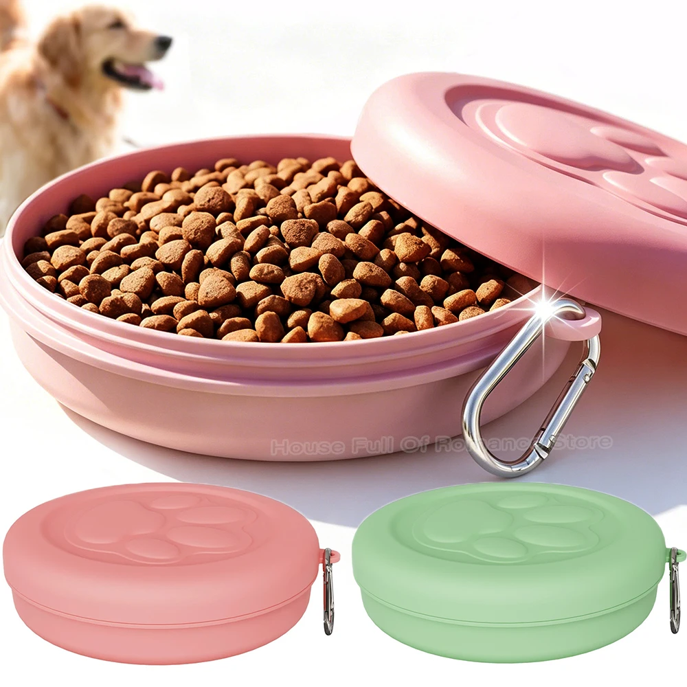 Portable Outdoor Pet Bowl 2-in-1 Travel Dogs Cats Food Water Dish with Lid Carabiner for Hiking Camping and On-the-Go Feeding