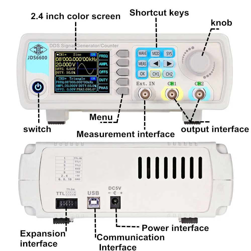 Imagem -02 - Dds Digital Duplo Canal Gerador de Sinal Forma de Onda Gerador Contador Freqüência Arbitrária Jds6600 60mhz