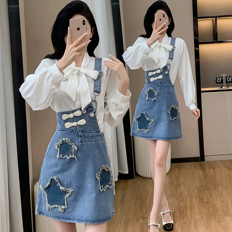 

College Style Retro Denim Strap Dress Women 2025 Spring Autumn New Niche Design Casual Skirt