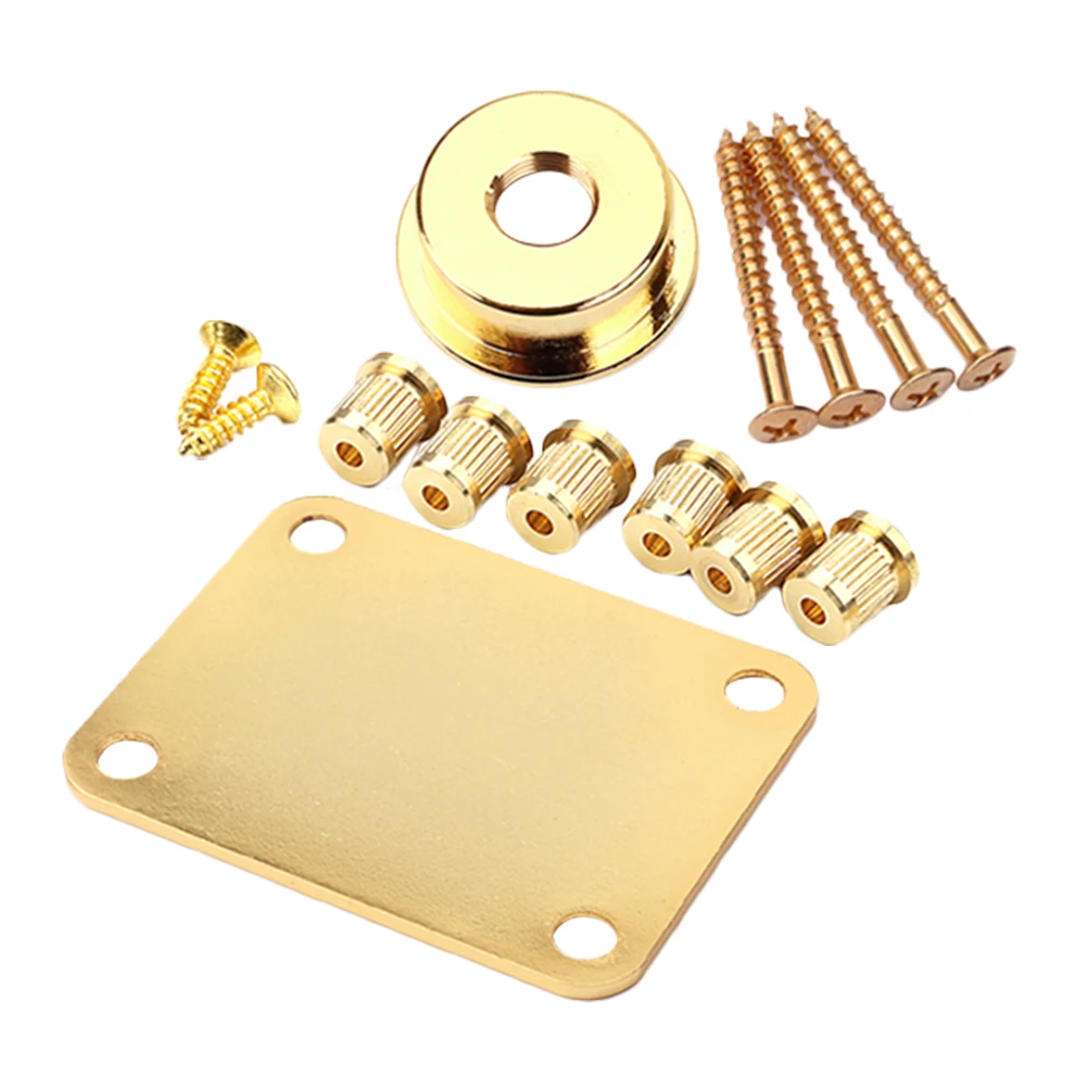 

1 set Mounting Replacement Reinforcement Plate String Buckle Set Metal Bass Parts Electric Guitar Neck Back Plate for Broken