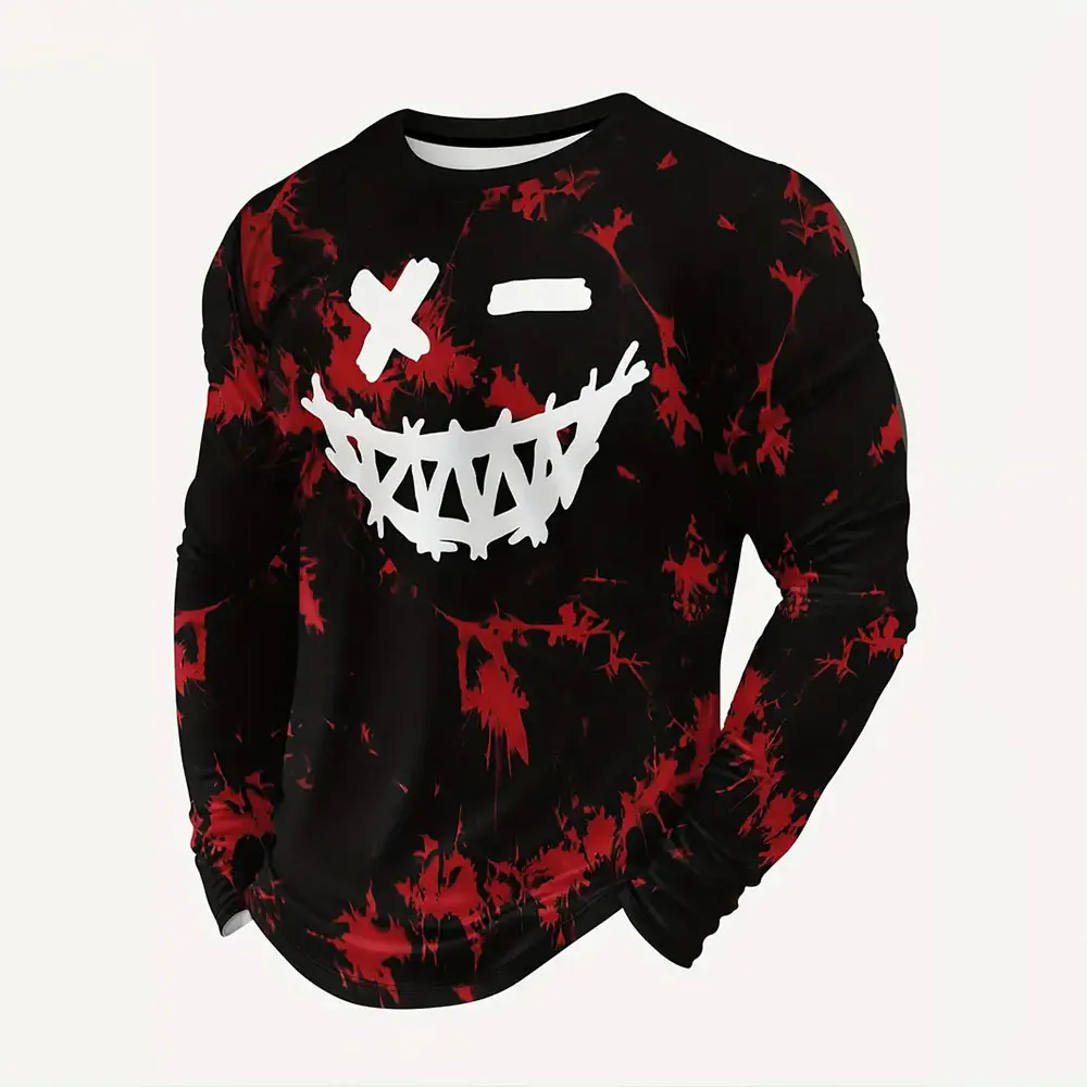 

2026 Men's Fashion Crewneck Top Men's Creative Letter Printed T-shirt Spring And Autumn New Casual Loose Long Sleeves