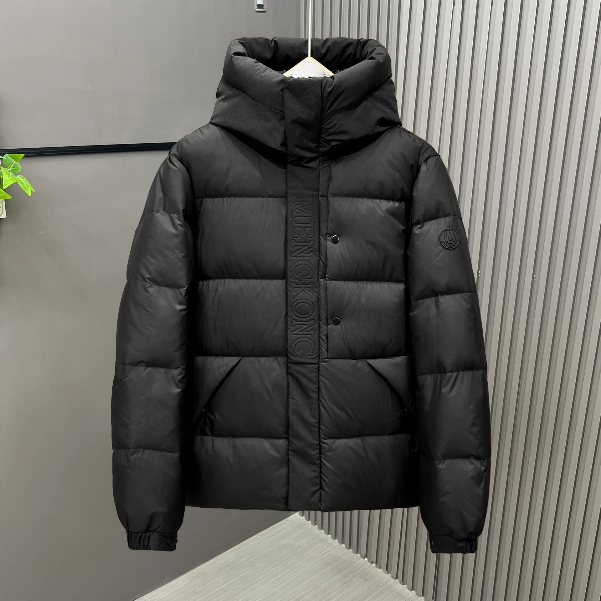 Autumn Winter Unisex Color Blocked Down Jacket Windproof Thick Hooded Trendy Black Warrior Style Outerwear for Daily Outdoor Wea