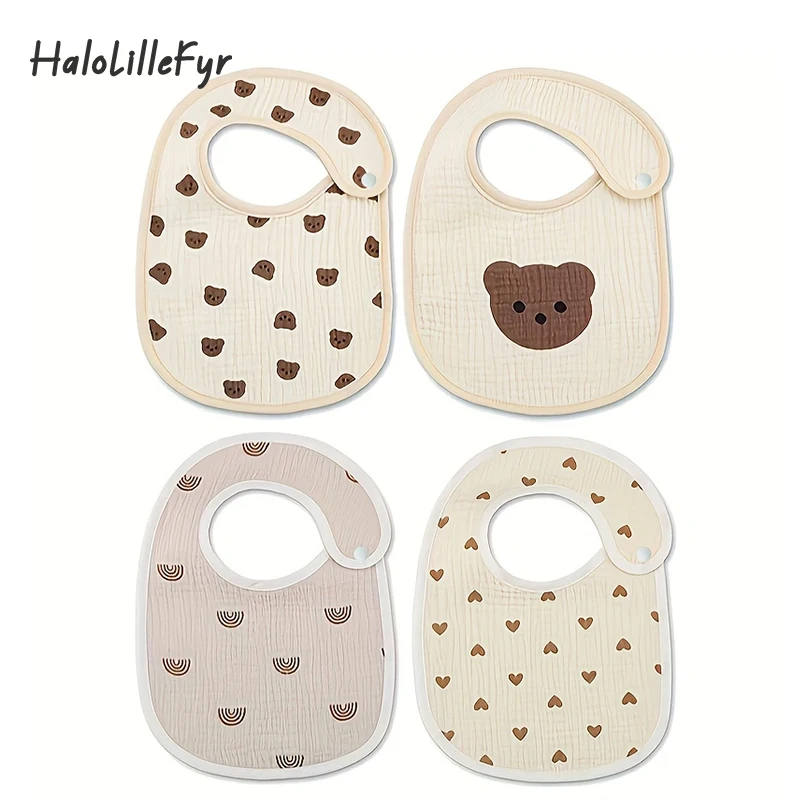 2pcs Newborn Baby Cotton Gauze Bibs Waterproof Infant Boys Girls Burp Cloths Printing Scarf Toddler Saliva Towel Feeding Stuff