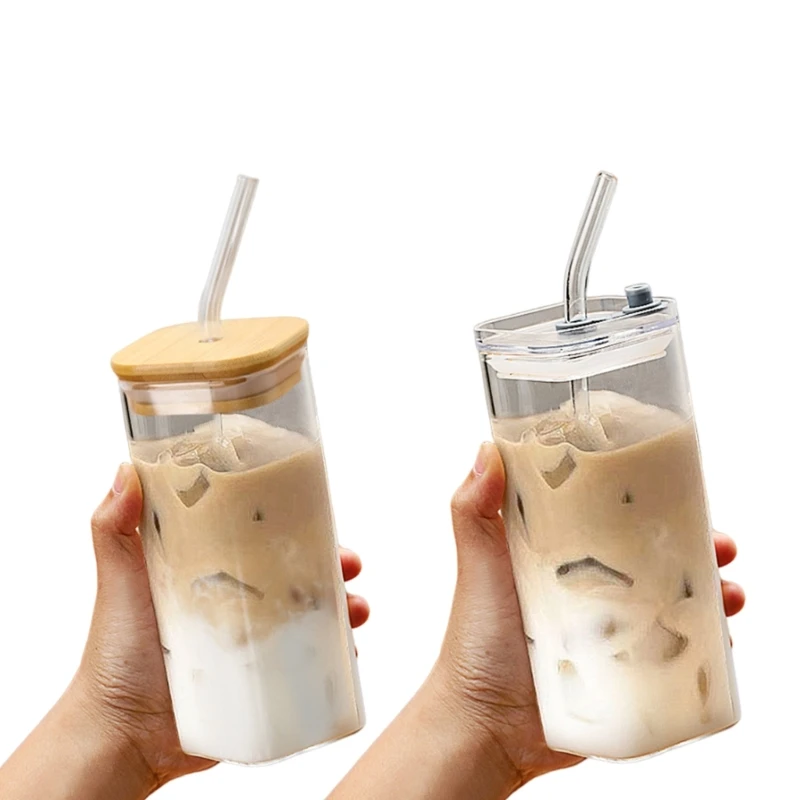 Glass Drinking Cup 350ML with Straw Glass Tumbler Beverage Cups Water Cup Dropship