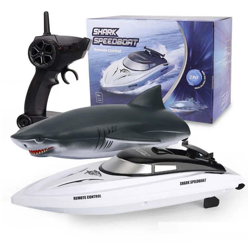 RC Boat 2.4G Remote Control Shark High Speed Racing Speedboat Electronic Animal Competition Ship USB Charge RC Yacht Toy