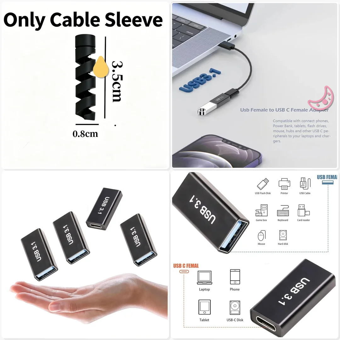 4 Pack Type C Female to USB A Female Adapter 10Gbps Data Sync Broadcast Studio Camera Card Reader Link