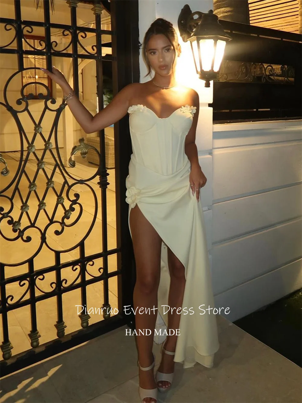 Dianruo современное вечернее платье без рукавов на шнуровке с цветами, асимметричное платье для выпускного вечера с разрезом, милое сексуальное платье Vestidos De Festa по индивидуальному заказу