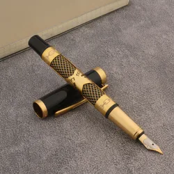 Metal Fountain Pen Hollow out Golden M Nib Business Office School Supplies Ink Pens