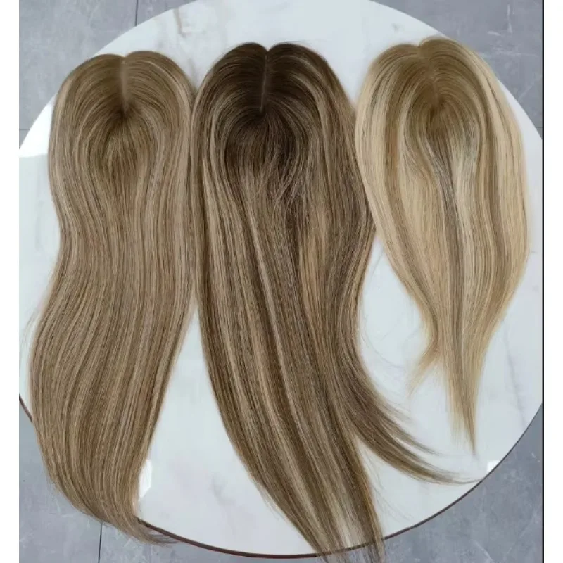 

Cheap 3X5 Woman Virgin Hair Toupee 12A Quality Highlight Color Low Density Mono Top Hair Topper Human Hair