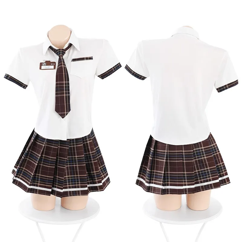 Schoolgirl Costumes Women Sexy Cosplay Lingerie Students Uniform Adult Roleplay Shirt Tops with Pleated Mini Skirt Panties Set - view 3