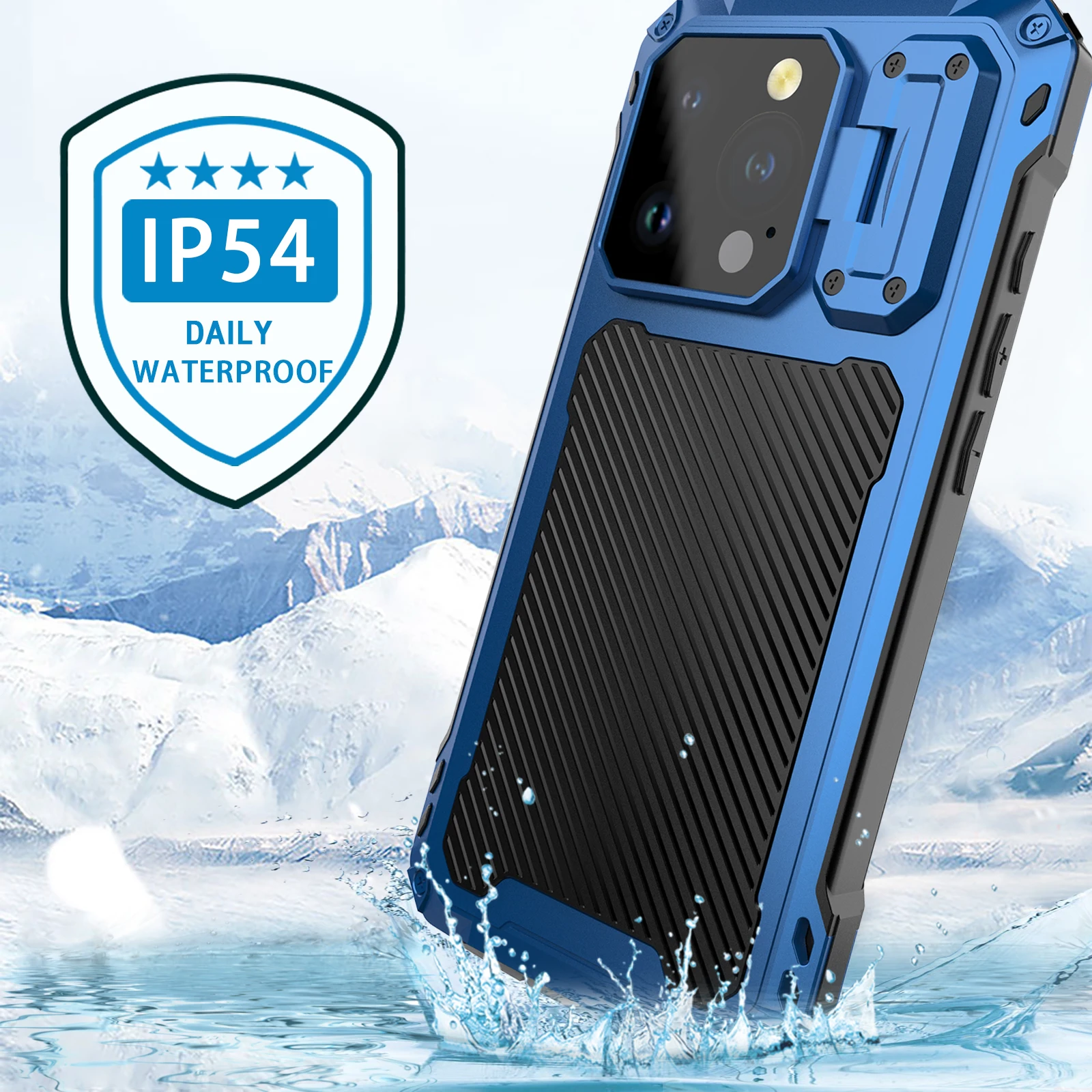 For iPhone 15 Pro Max 15Plus IP54 Waterproof Heavy Duty Aluminum Metal Phone Case Rugged Shockproof Magnetic Cover Camera Holder