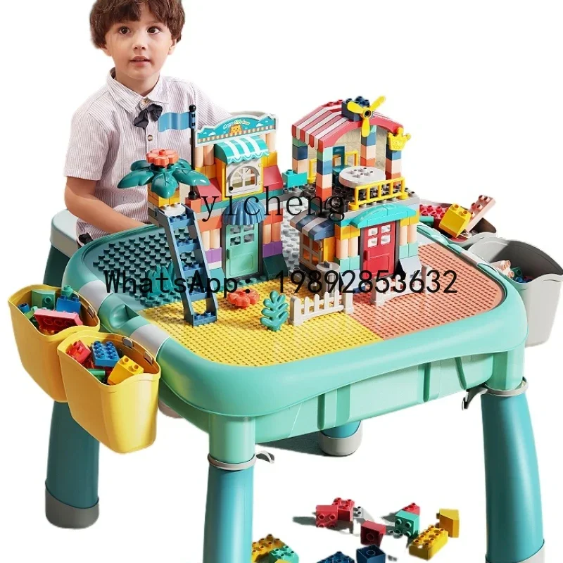 โต๊ะบล็อกอเนกประสงค์สำหรับเด็ก พร้อมกระดานวาดรูป ประกอบง่าย เหมาะสำหรับเด็กอายุ 3-6 ปี
