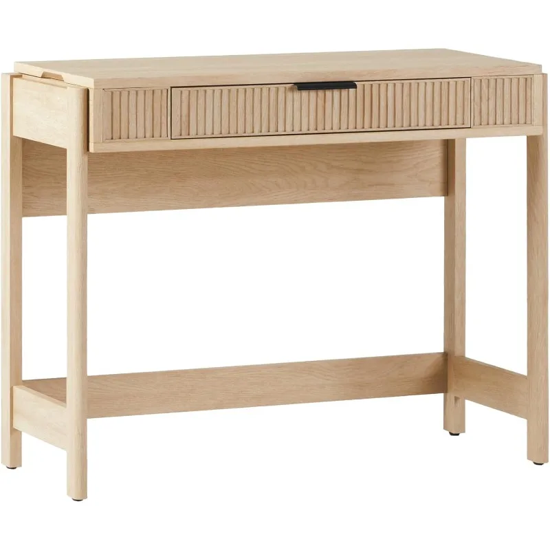 Office Writing and Computer Desk Spacious Desktop, Complementary in Living Spaces, 38 Inch, Reeded Lift-Top Coastal Oak