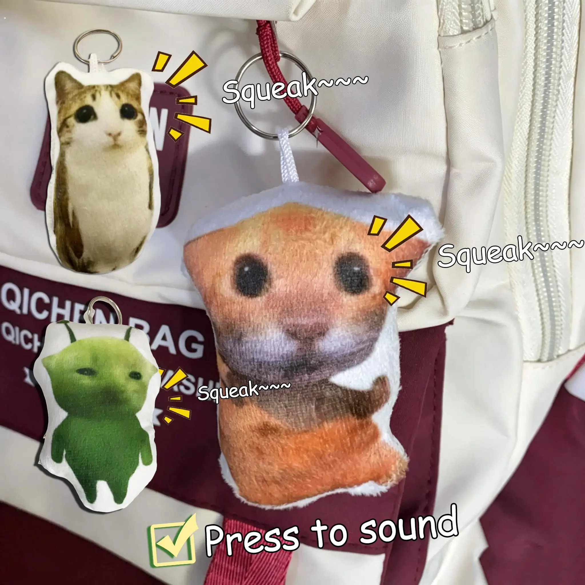 Funny Cat Voice Keychain Oiiaioooooiai Sound Squeaky Kitten Meow Decompression Anti Anxiety Pendant Cute Halloween Gift