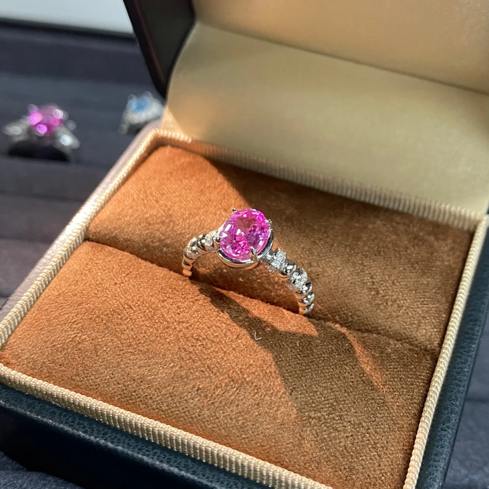 S925 sterling silver pink sapphire ring women's niche design high-end light luxury colored treasure ring